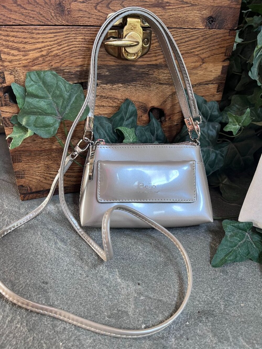 Beijo Purse Crossbody Bag Evening Clutch Champagne Taupe Beige Small Convertible